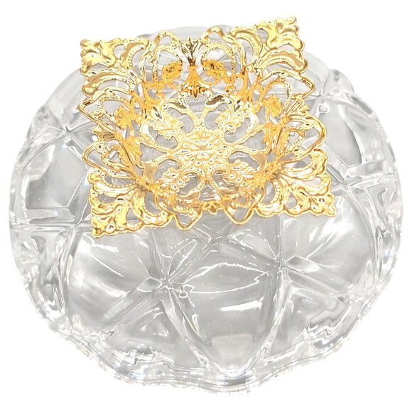 Killarney Crystal Ireland 22K Gold Trinket Dish w/ Emerald Heart Claddagh Accent - Picture 5 of 16